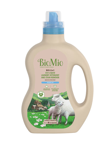 BIOMIO BIO 2-IN-1 ECO LIQUID LAUNDRY DETERGENT AND STAIN REMOVER, FRAGRANCE FREE